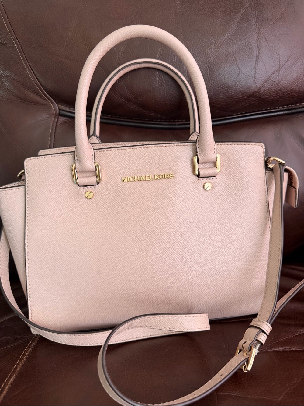 Michael Kors Blush Pink Saffiano Leather Satchel with Gold Hardware